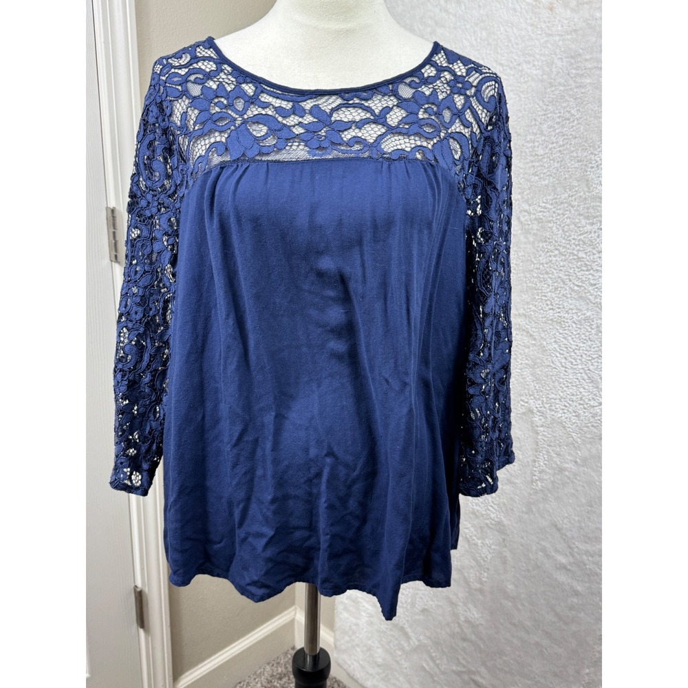 Old Navy Women's XL Blue Lace Sleeve Shirt Top